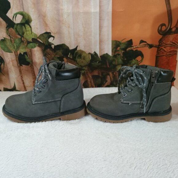 Kids Toddler Sz 9 Gray Combat Boots Side-Zip & Classic Laces - Picture 3 of 7
